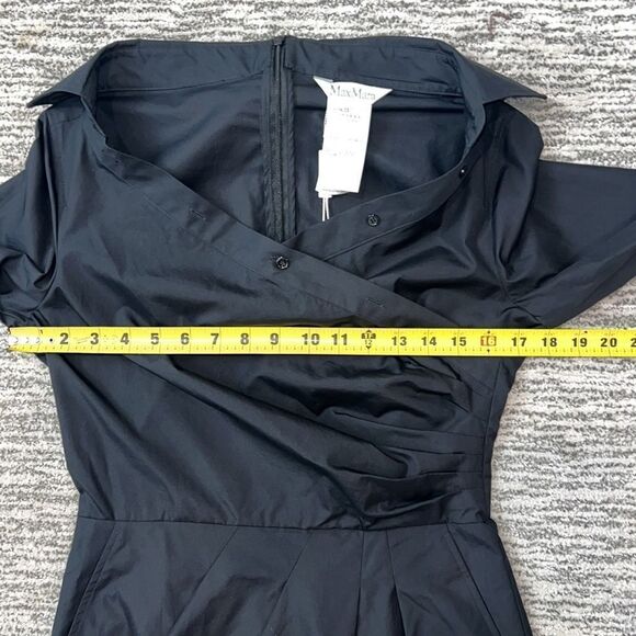 NWT Max Mara Squaw Gathered Cotton Poplin Shirt Dress Black Size 6 - Picture 13 of 16